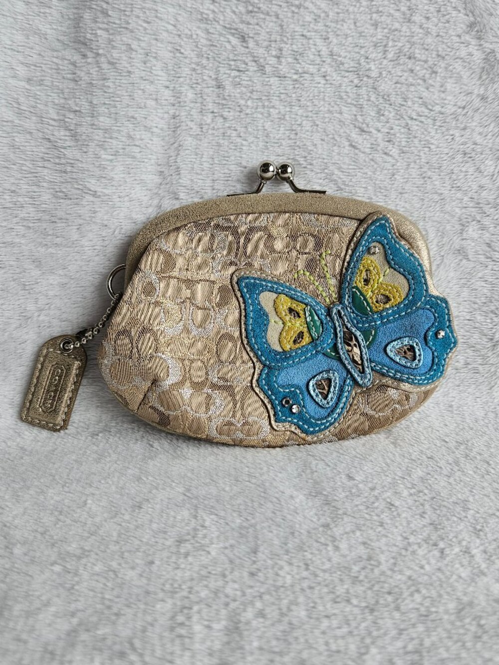 RARE Vintage Coach Y2K Butterfly Lurex Collection SignatureC Kisslock Coin Purse